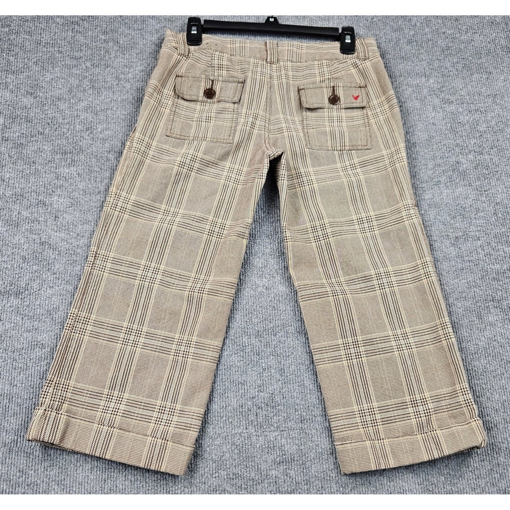 American Eagle Plaid Crop Pants Womens 4 Tan Brown Wide Leg Cuffed Academia - Picture 2 of 6